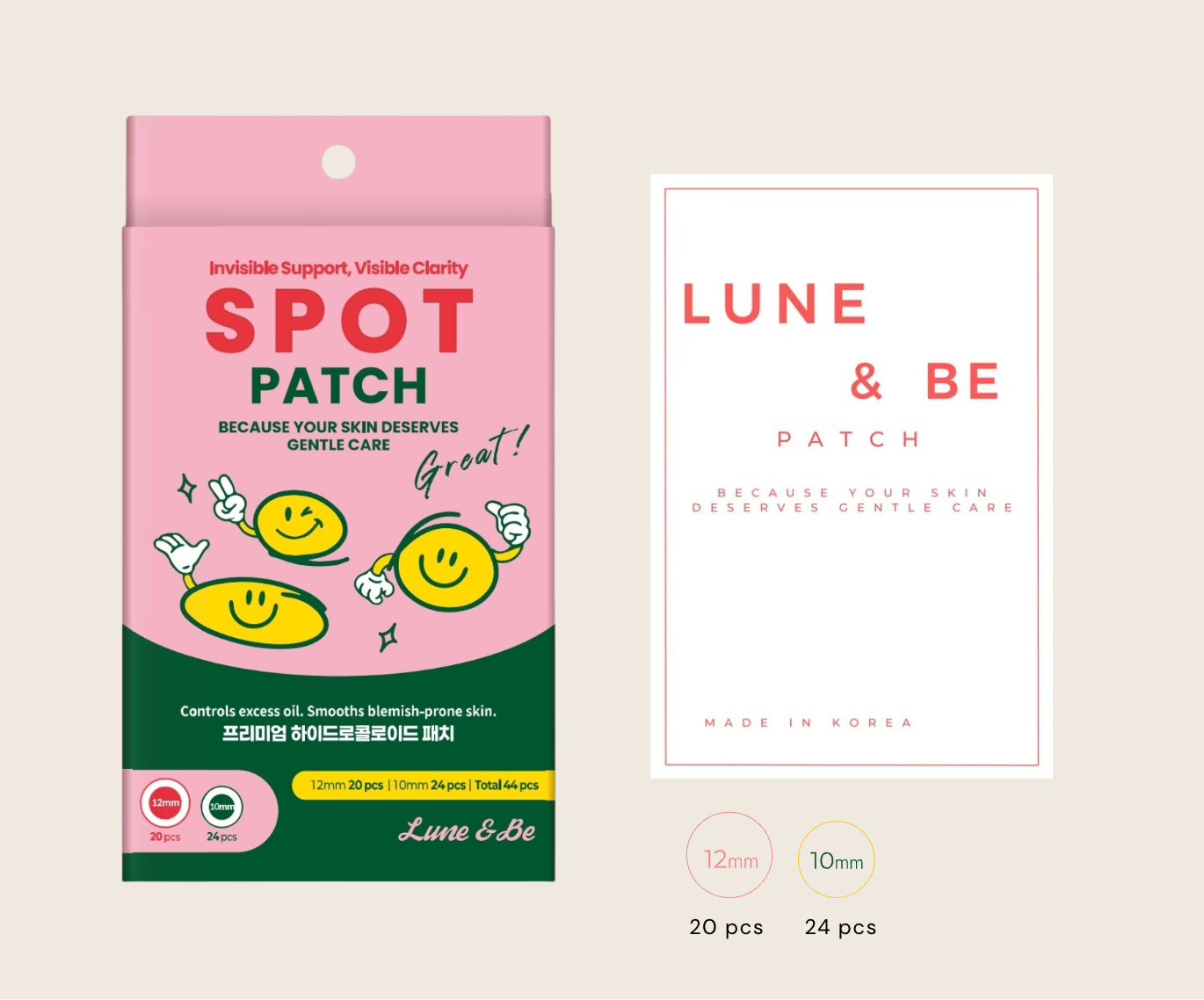 LUNE & BE Spot Patch – 44pcs Hydrocolloid Acne Patches for Blemish Care, Gentle on Sensitive Skin