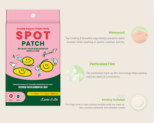 LUNE & BE Spot Patch – 44pcs Hydrocolloid Acne Patches for Blemish Care, Gentle on Sensitive Skin